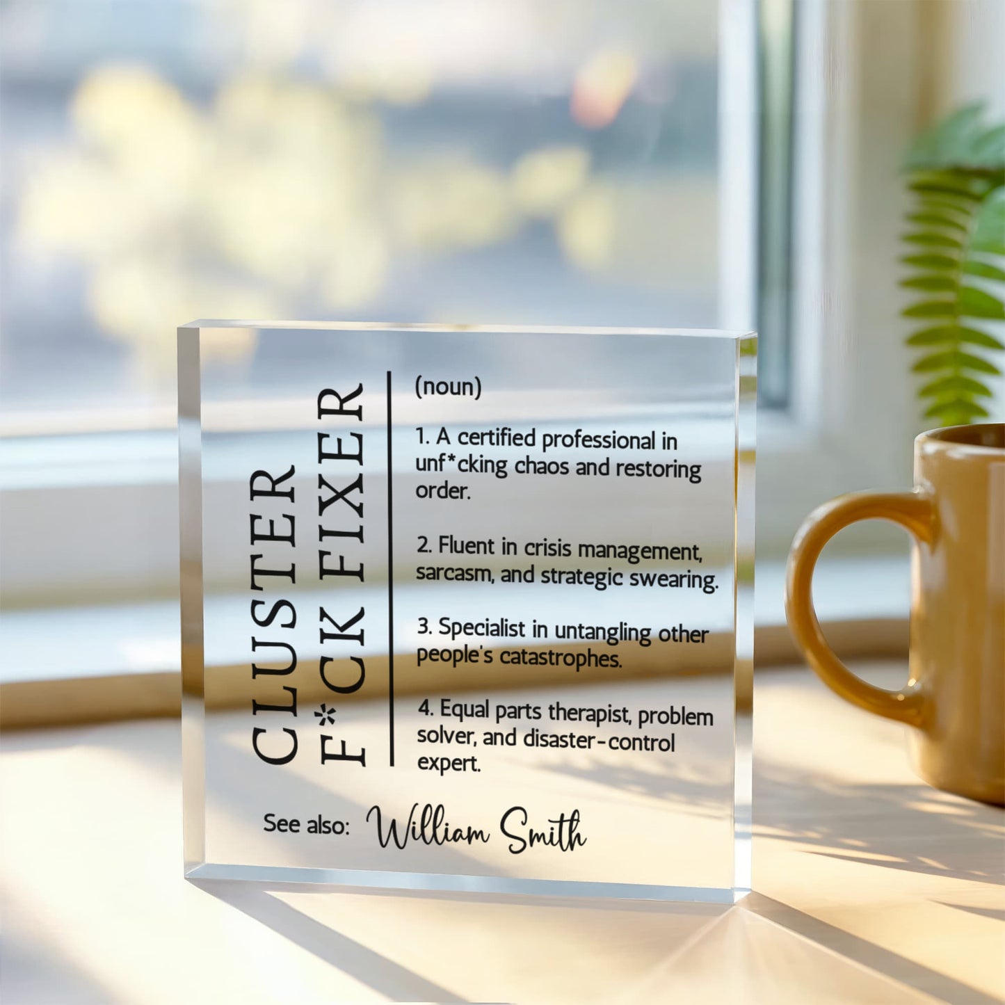 Personalized Funny Cluster F*ck Fixer Coffee Mug: Work Bestie Coworker Appreciation Swear Cup for Birthday, Goodbye, Thank You, Retirement
