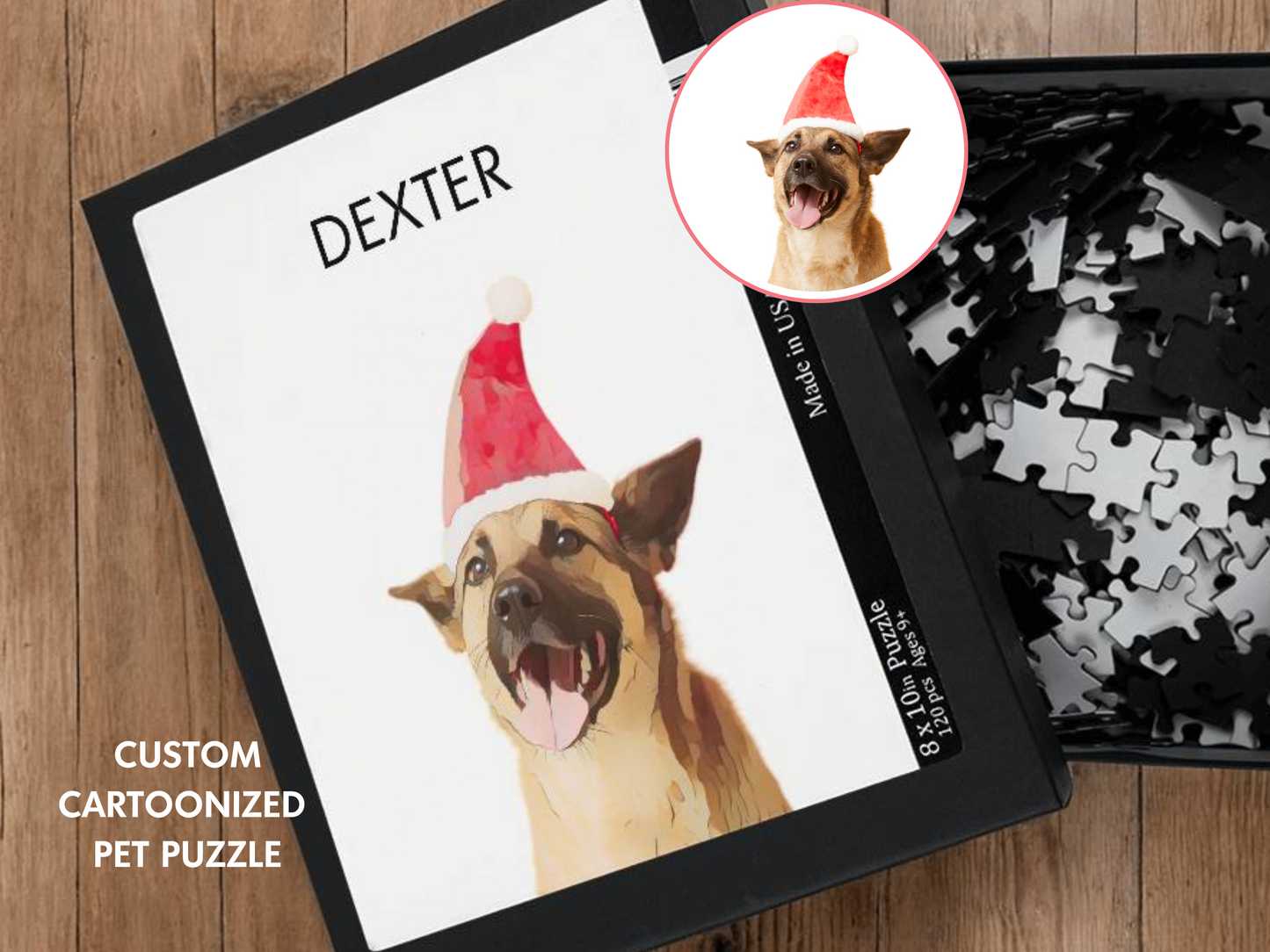 Pet Illustration Personalized Puzzle Christmas Gift for Dog Lover | Cat Portrait Dog Owner Christmas Gift