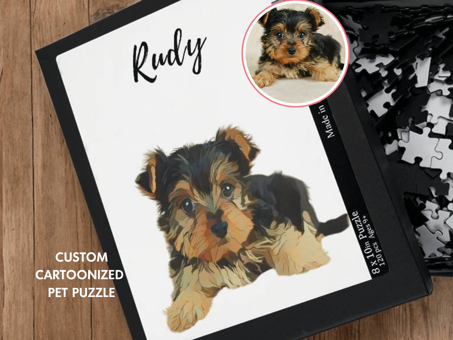Cartoon Pet Portrait From Photo Custom Puzzle | Dog Cartoon Portrait Cat Personalized Pet Lover Gift, Pet Memorial Gift