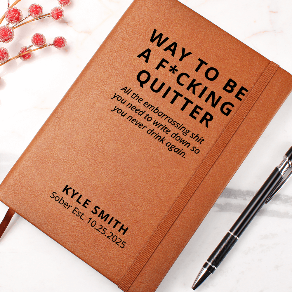 Personalized Sober Date Journal, Custom Name Vegan Leather Notebook, Sobriety Gift, Encouragement Recovery Anniversary Keepsake, Xmas