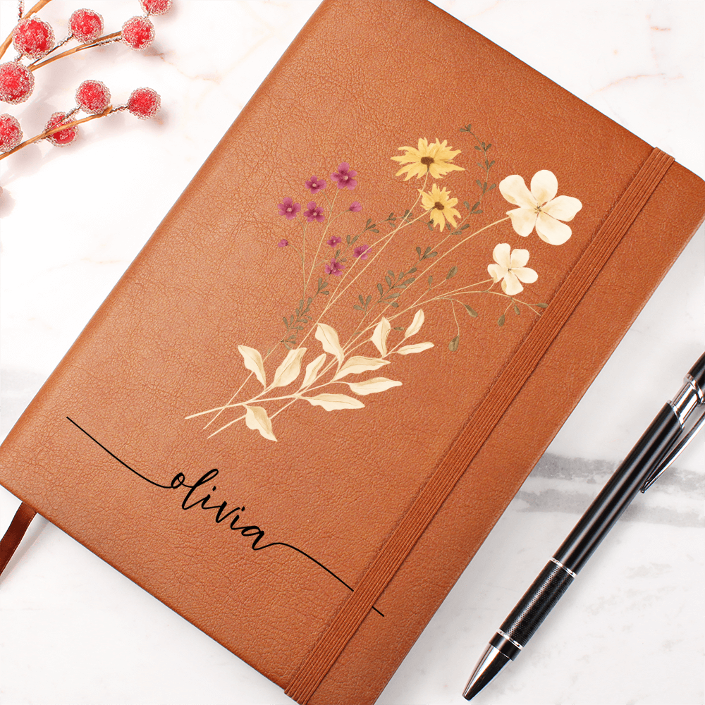 Wildflower Personalized Journal with Name & Date – Custom Floral Notebook Gift for Her, Bridesmaid, Mom, Bride Gratitude Diary for Women
