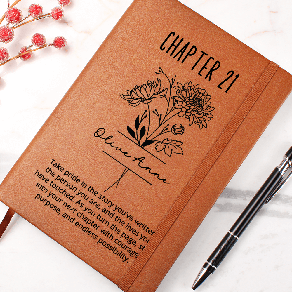 21st Birthday Gift for Her – Personalized Chapter 21 Journal with Name – Birth Month Flower Notebook – 21st Keepsake Gift Idea
