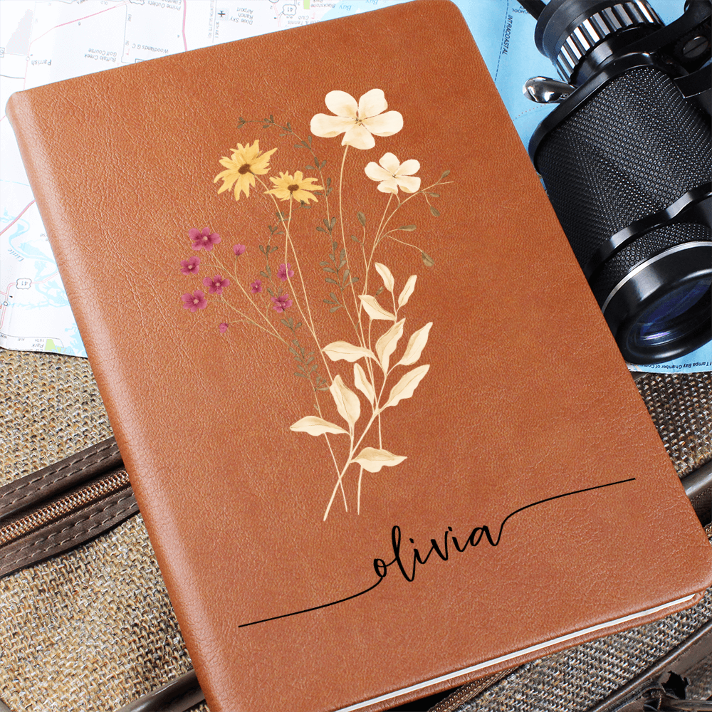 Wildflower Personalized Journal with Name & Date – Custom Floral Notebook Gift for Her, Bridesmaid, Mom, Bride Gratitude Diary for Women