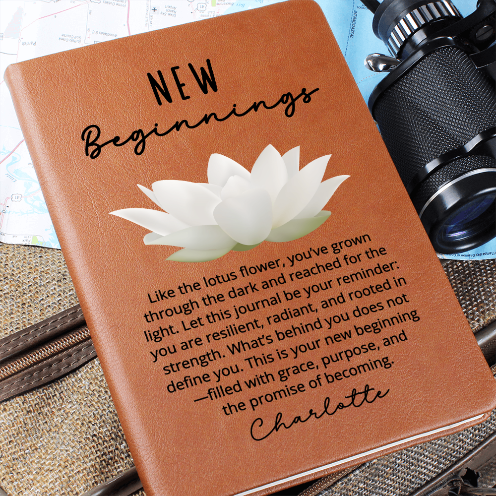 Lotus Flower New Beginnings Journal – Custom Name Gift for Her – Divorce, Breakup, Clean Slate, Strength, Sober Moving or New Job Gift