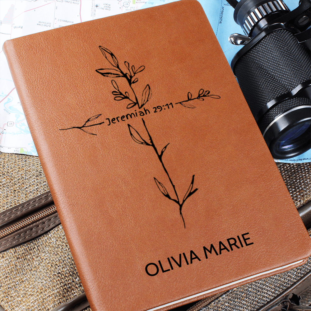 Jeremiah 29:11 Journal, Personalized Name Bible Verse Notebook, Christian Gift for Her, Faith Journal, Floral Cross Scripture Notebook