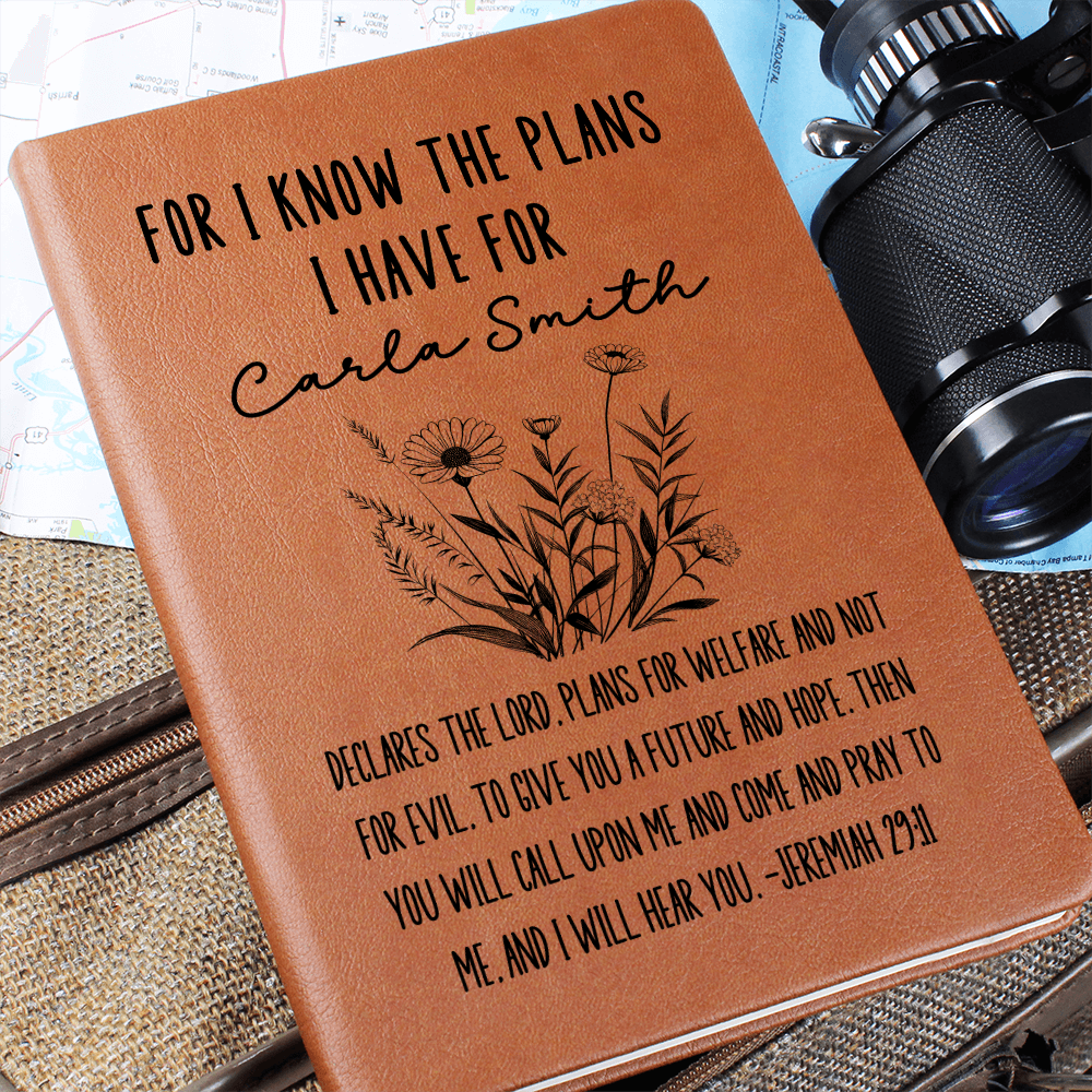Personalized Christian Journal with Bible Verse Jeremiah 29:11, Custom Name Gift for Her, Faith Prayer Notebook, Vegan Leather