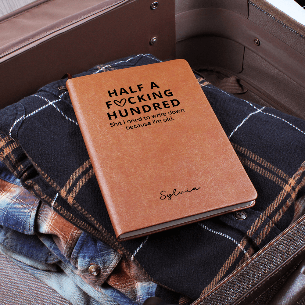 Funny 50th Birthday Journal – Personalized Gift for Him or Her – Vegan Leather Notebook for Milestone Birthday