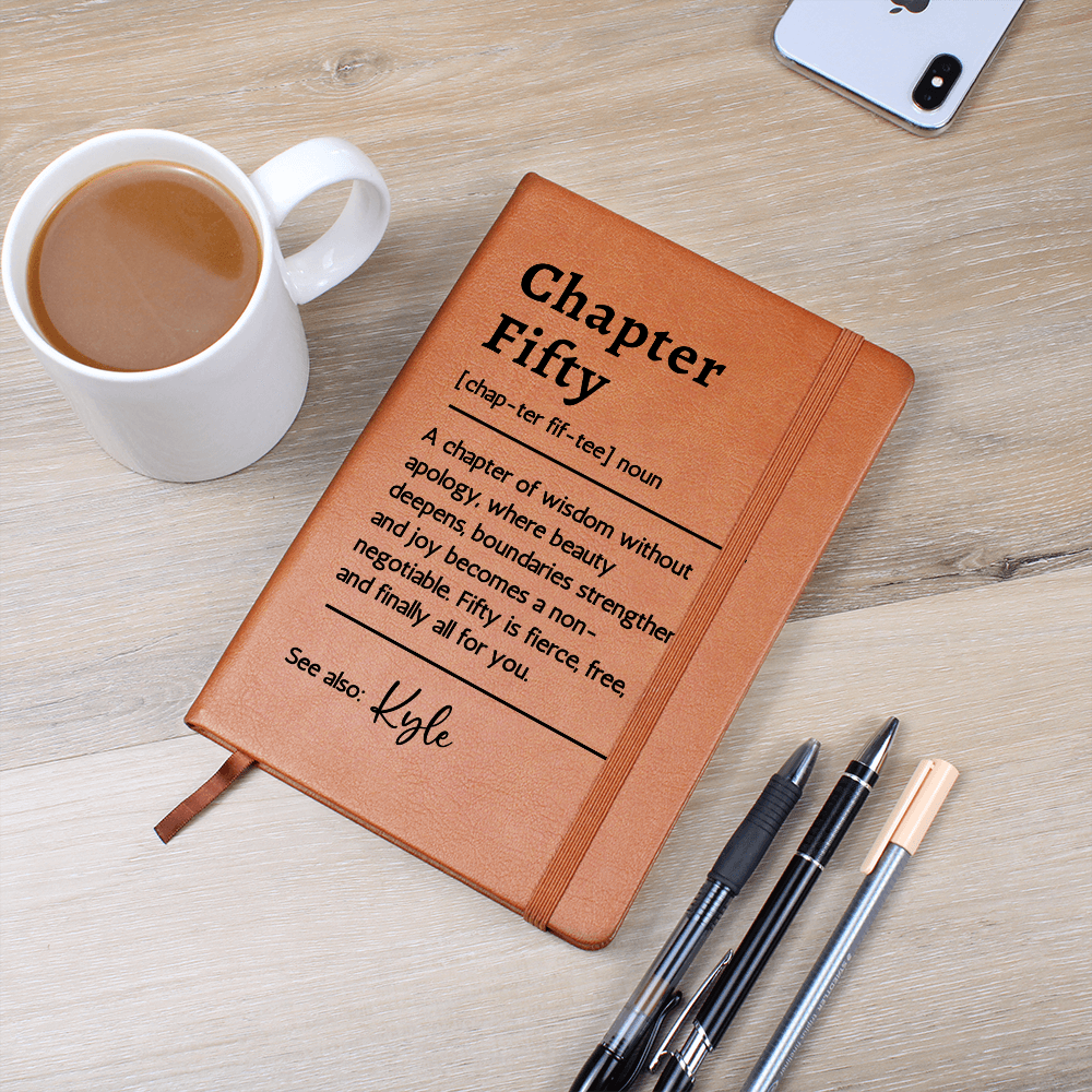 Chapter Fifty Journal 50th Birthday Gift for Him or Her, Milestone Birthday Gift for Men Women, Personalized Vegan Leather Notebook