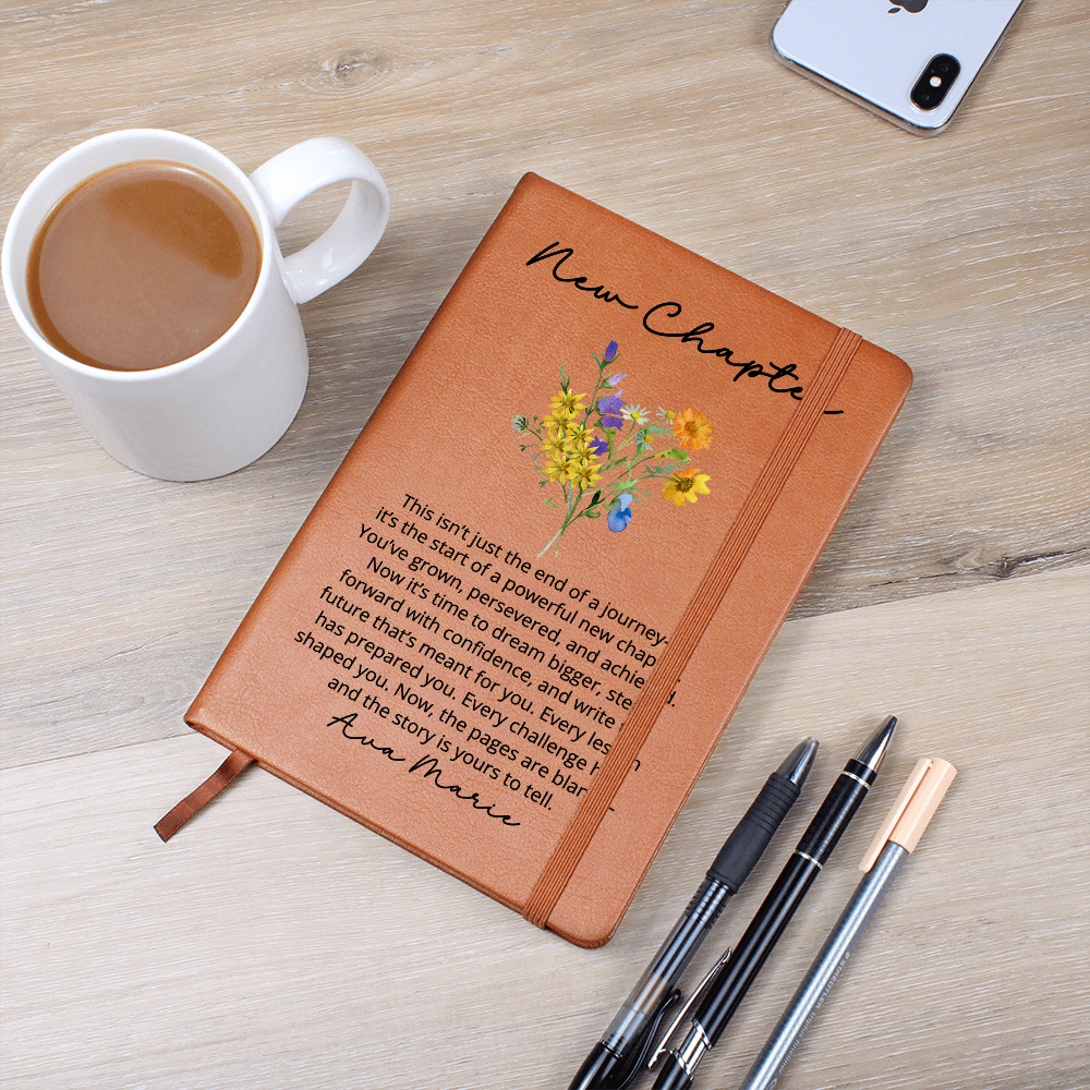 Personalized New Chapter Journal, Custom Name Notebook, A5 Vegan Leather Journal, Retirement Gift, New Beginnings, Coworker Gift