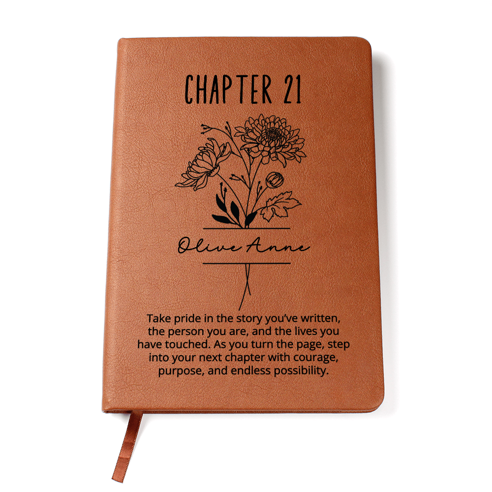 21st Birthday Gift for Her – Personalized Chapter 21 Journal with Name – Birth Month Flower Notebook – 21st Keepsake Gift Idea