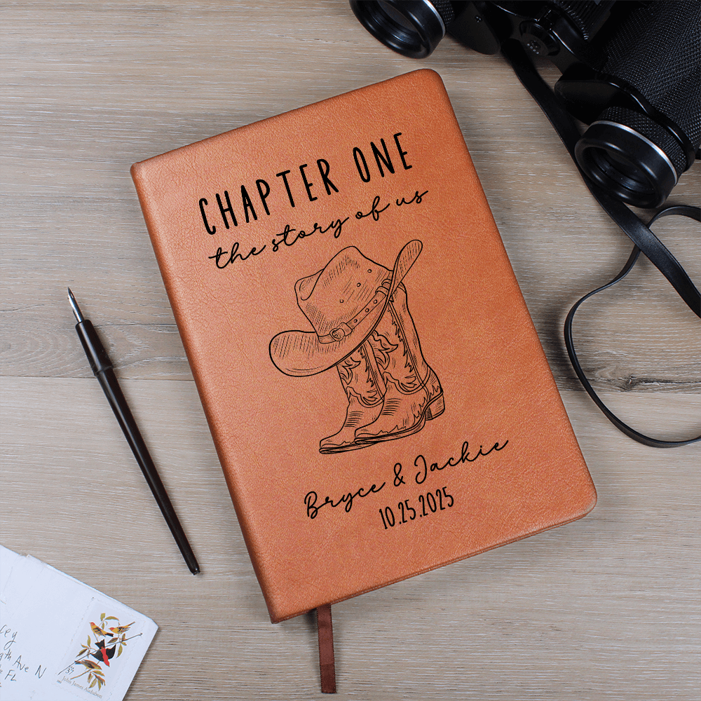 Personalized Wedding Journal | Chapter One Story of Us Vegan Leather Notebook, Custom Anniversary Gift for Couple, Rustic Western Keepsake