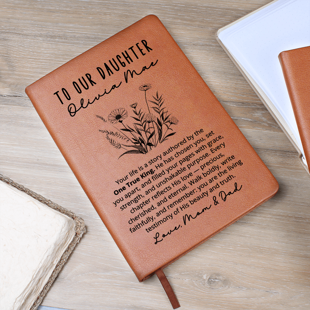 Personalized Daughter Journal from Mom & Dad | Custom Name Vegan Leather Notebook | Christian Gift for Daughter | Birthday Graduation Christmas
