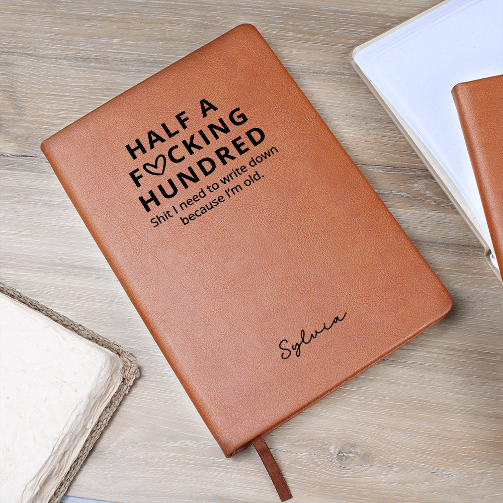 Funny 50th Birthday Journal – Personalized Gift for Him or Her – Vegan Leather Notebook for Milestone Birthday