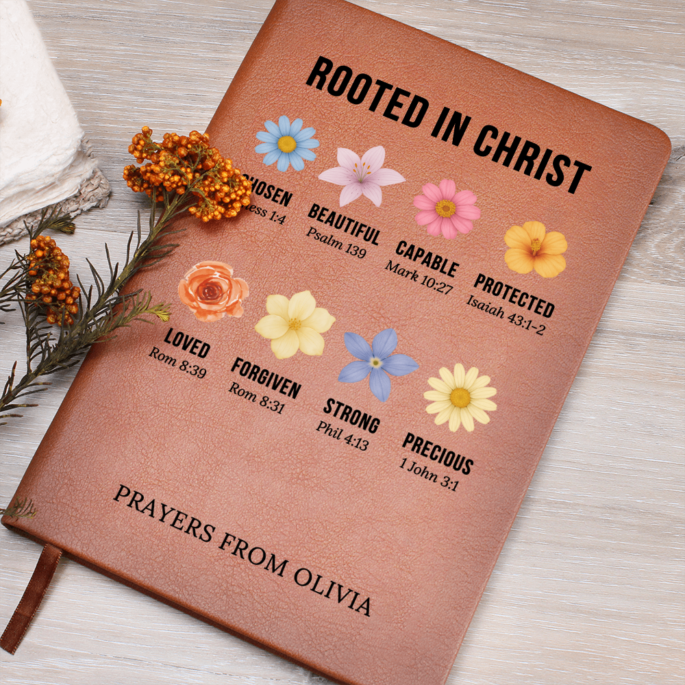 Rooted in Christ Journal – Christian Gift for Women – Personalized Prayer Notebook with Bible Verses – Floral Faith Journal