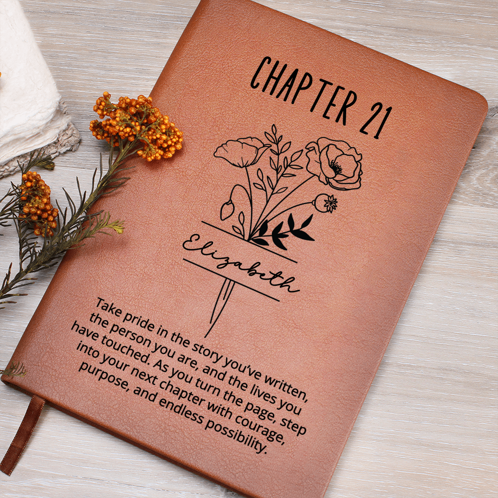21st Birthday Gift for Her or Him – Personalized Chapter 21 Journal with Name – Birth Month Flower Notebook – 21st Keepsake Gift Idea
