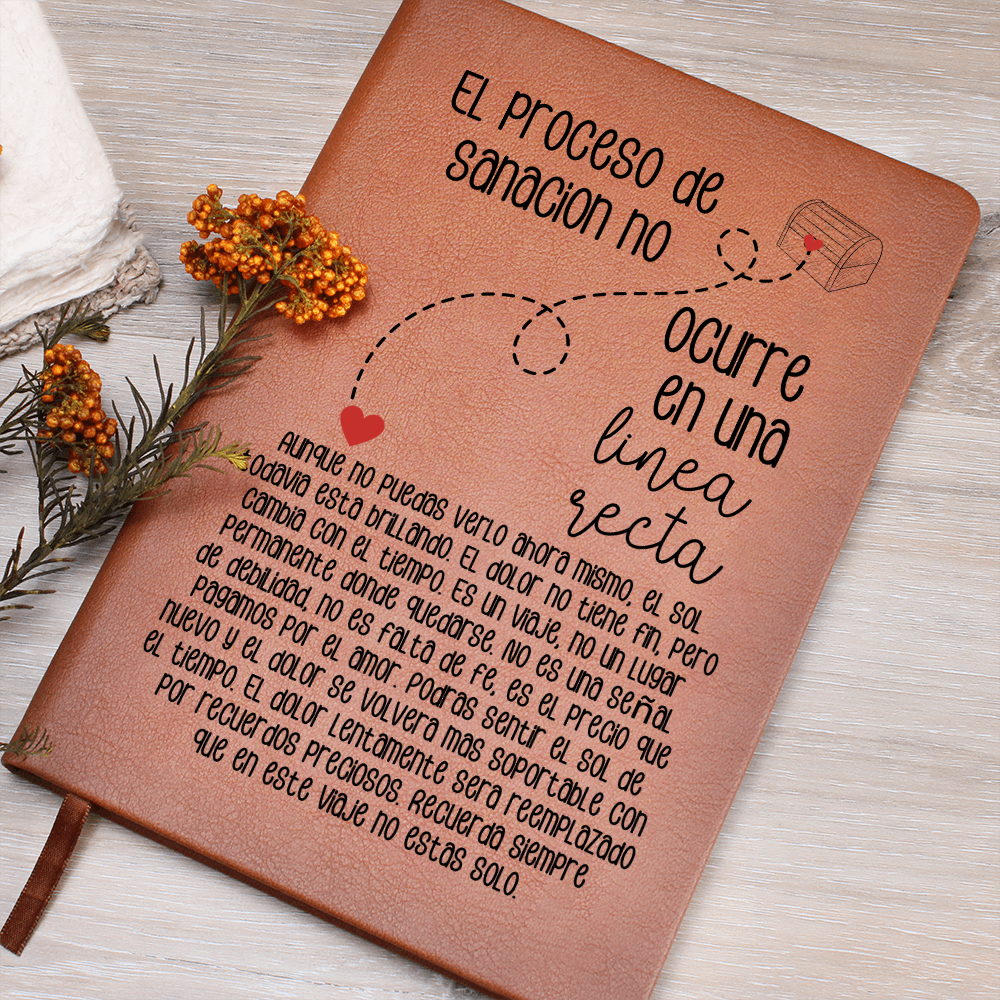Spanish Grief Journal Gift - Healing is Not Linear - Vegan Leather Encouragement Notebook - Bereavement Gift for Loss - Diario Español