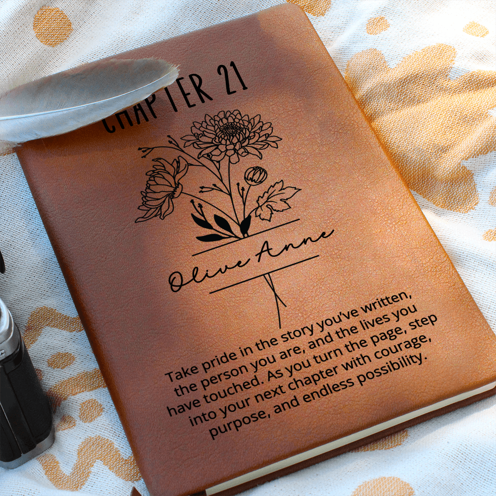 21st Birthday Gift for Her – Personalized Chapter 21 Journal with Name – Birth Month Flower Notebook – 21st Keepsake Gift Idea