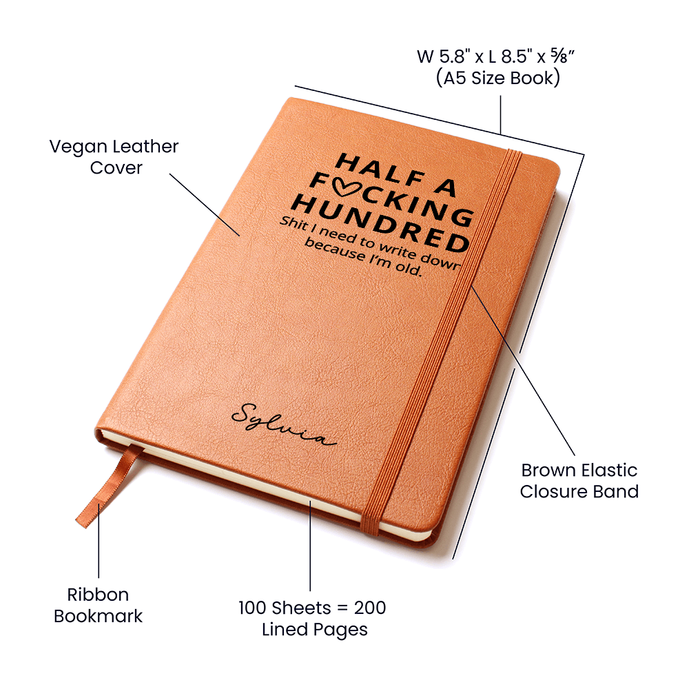 Funny 50th Birthday Journal – Personalized Gift for Him or Her – Vegan Leather Notebook for Milestone Birthday