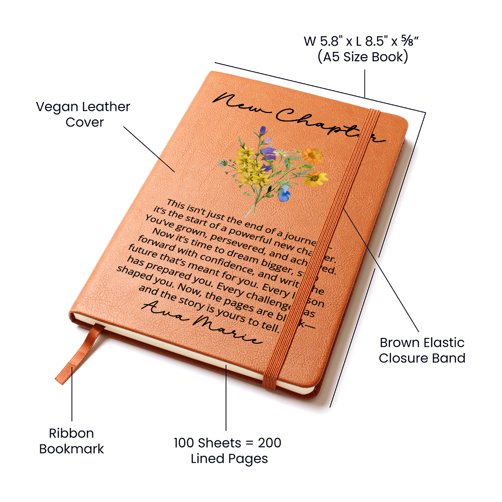 Personalized New Chapter Journal, Custom Name Notebook, A5 Vegan Leather Journal, Retirement Gift, New Beginnings, Coworker Gift