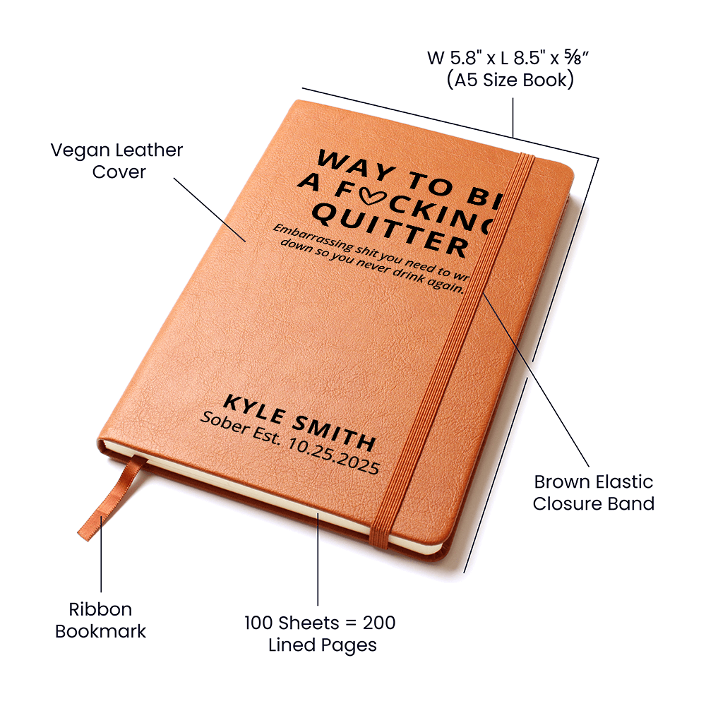 Custom Name Sobriety Journal, Personalized Vegan Leather Notebook, Recovery Gift, Sober Milestone Keepsake, Sponsor Gift Idea
