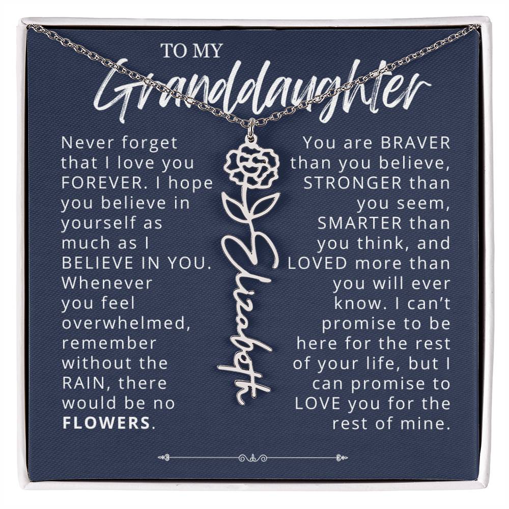 To My Granddaughter Birth Flower Name Necklace