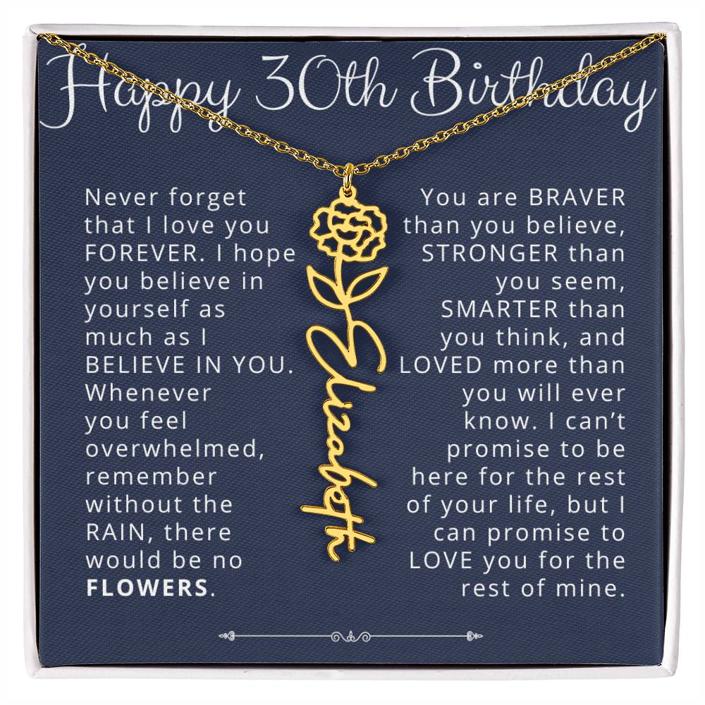 30th Birthday Gift for Her Custom Birth Flower Name Necklace