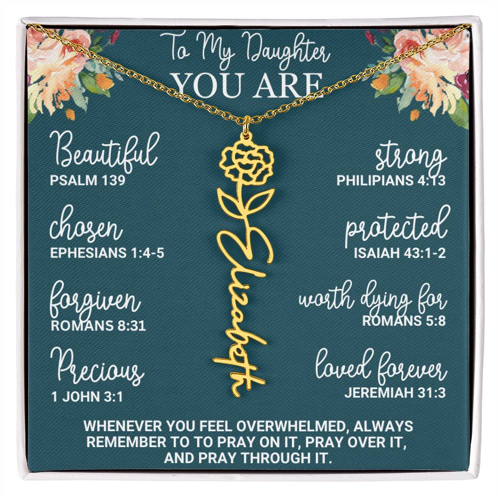 To My Daughter Personalized Birth Flower Necklace Custom Name Necklace Floral Name Necklace Custom Name Jewelry