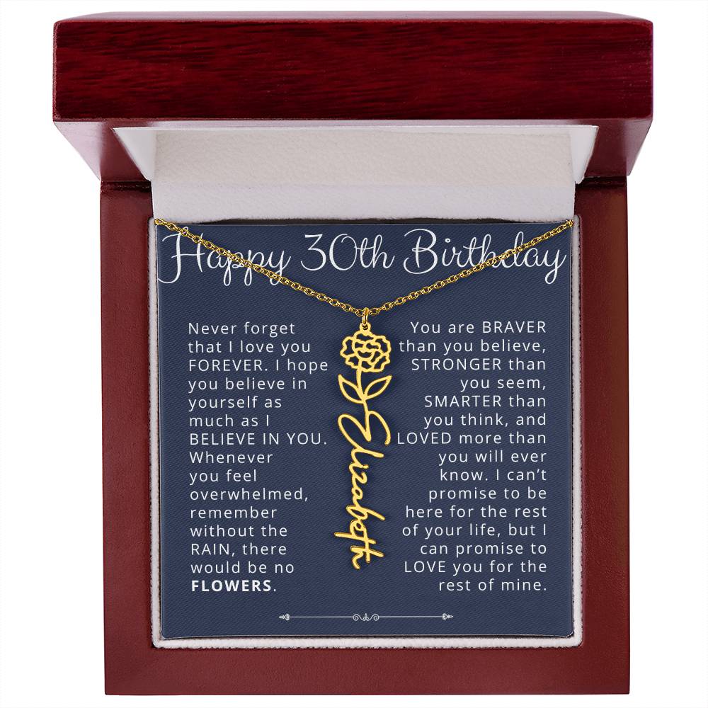30th Birthday Gift for Her Custom Birth Flower Name Necklace