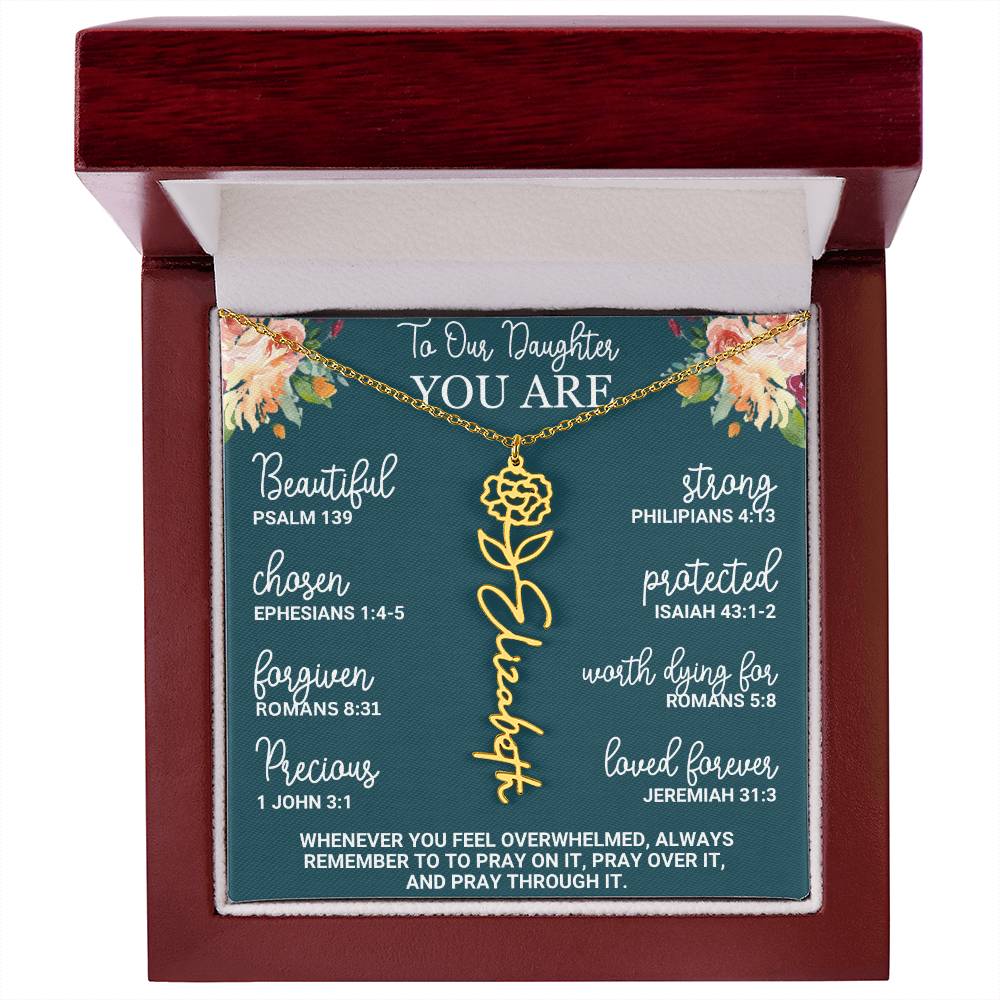 To Our Daughter Personalized Birth Flower Necklace Custom Name Necklace Floral Name Necklace Custom Name Jewelry
