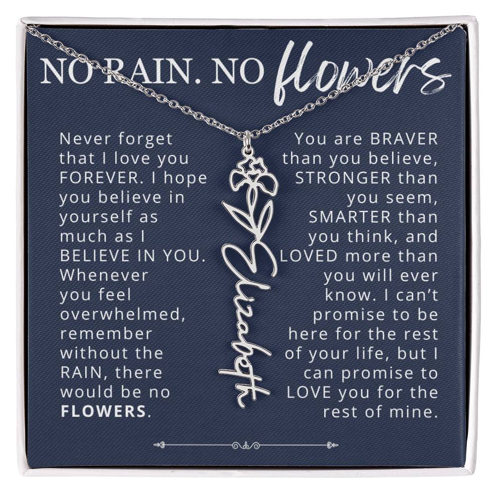 To My Daughter No Rain No Flowers Custom Birth Flower Name Necklace