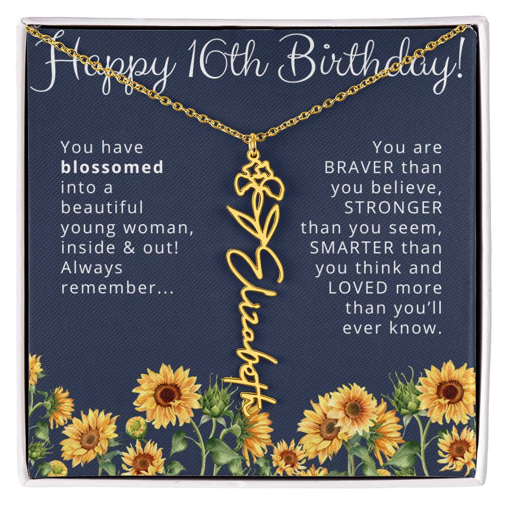 16th Birthday Gift for Her Custom Birth Flower Name Necklace