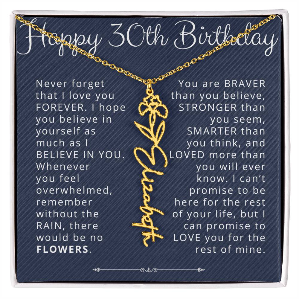 30th Birthday Gift for Her Custom Birth Flower Name Necklace