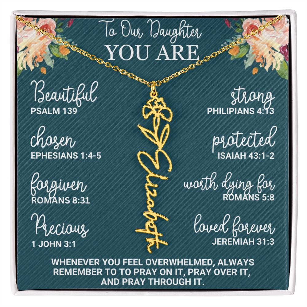 To Our Daughter Personalized Birth Flower Necklace Custom Name Necklace Floral Name Necklace Custom Name Jewelry