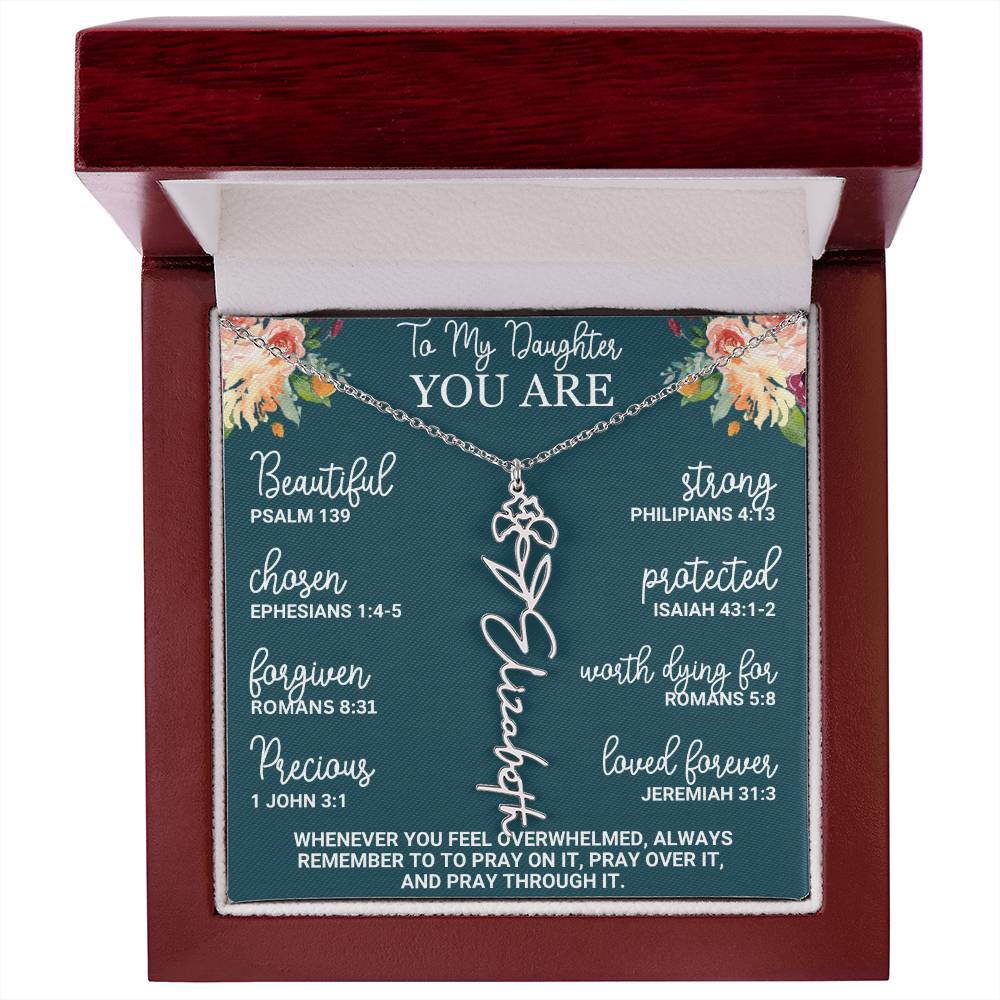 To My Daughter Personalized Birth Flower Necklace Custom Name Necklace Floral Name Necklace Custom Name Jewelry