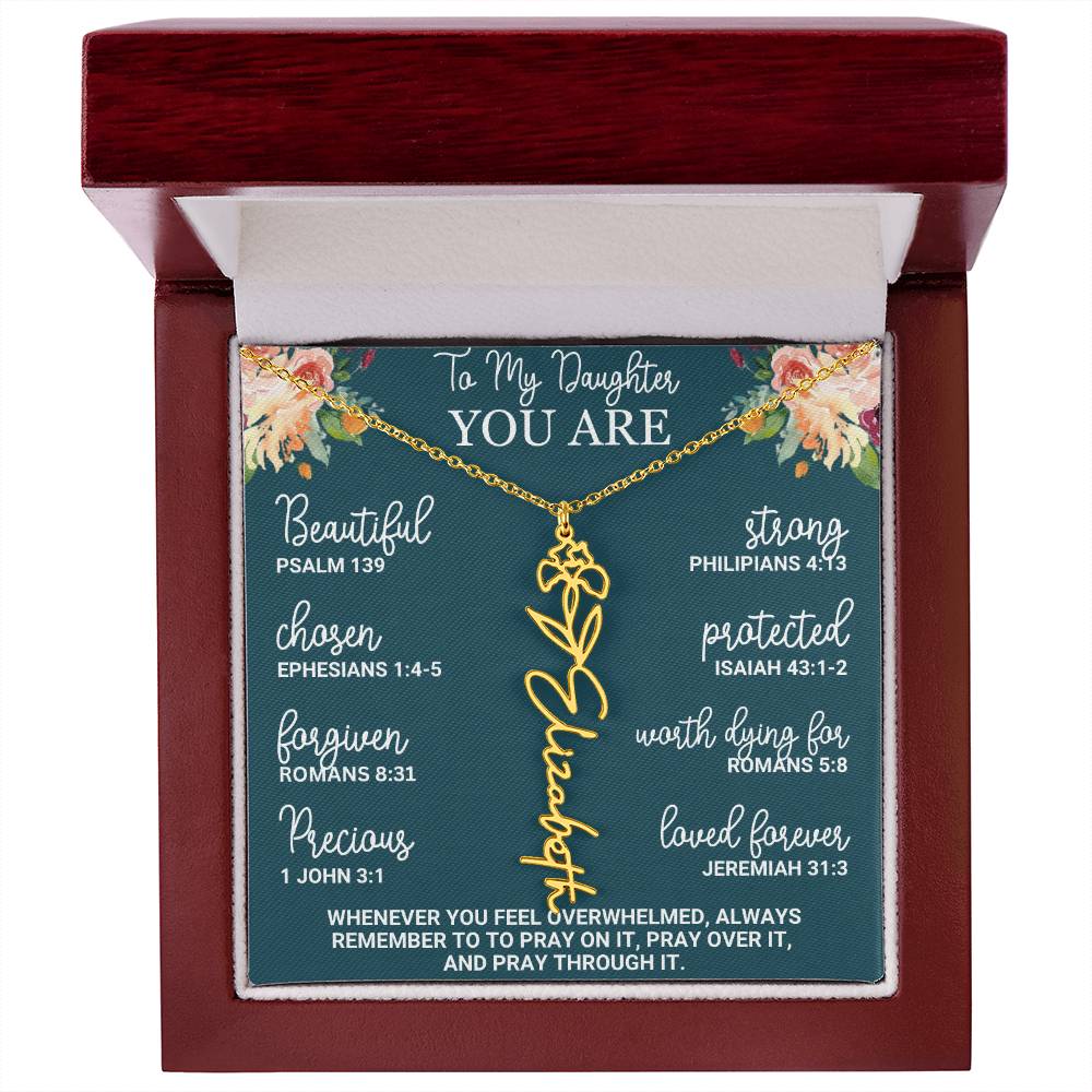 To My Daughter Personalized Birth Flower Necklace Custom Name Necklace Floral Name Necklace Custom Name Jewelry