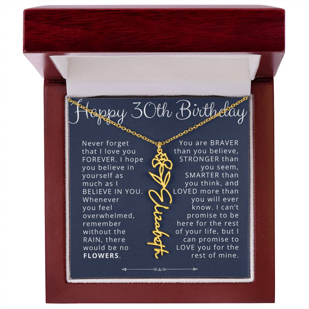 30th Birthday Gift for Her Custom Birth Flower Name Necklace