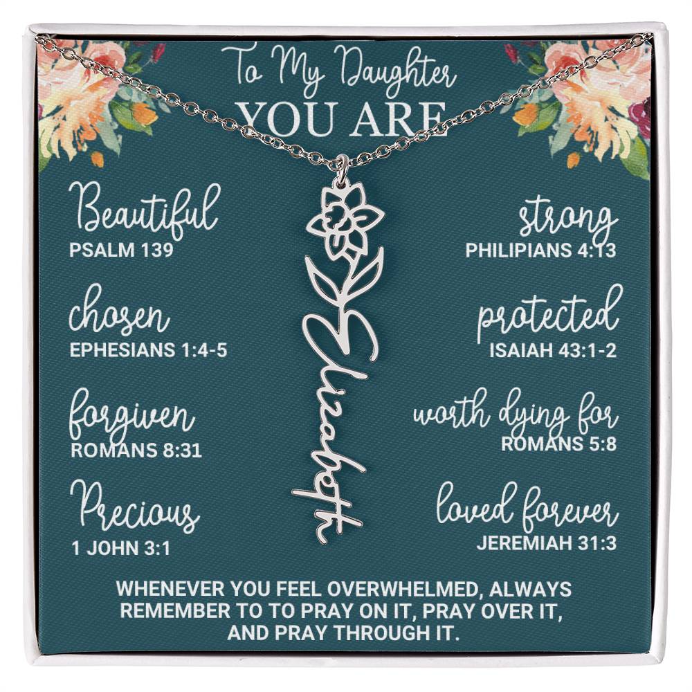 To My Daughter Personalized Birth Flower Necklace Custom Name Necklace Floral Name Necklace Custom Name Jewelry