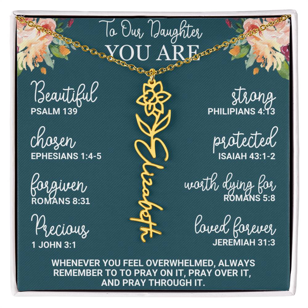 To Our Daughter Personalized Birth Flower Necklace Custom Name Necklace Floral Name Necklace Custom Name Jewelry