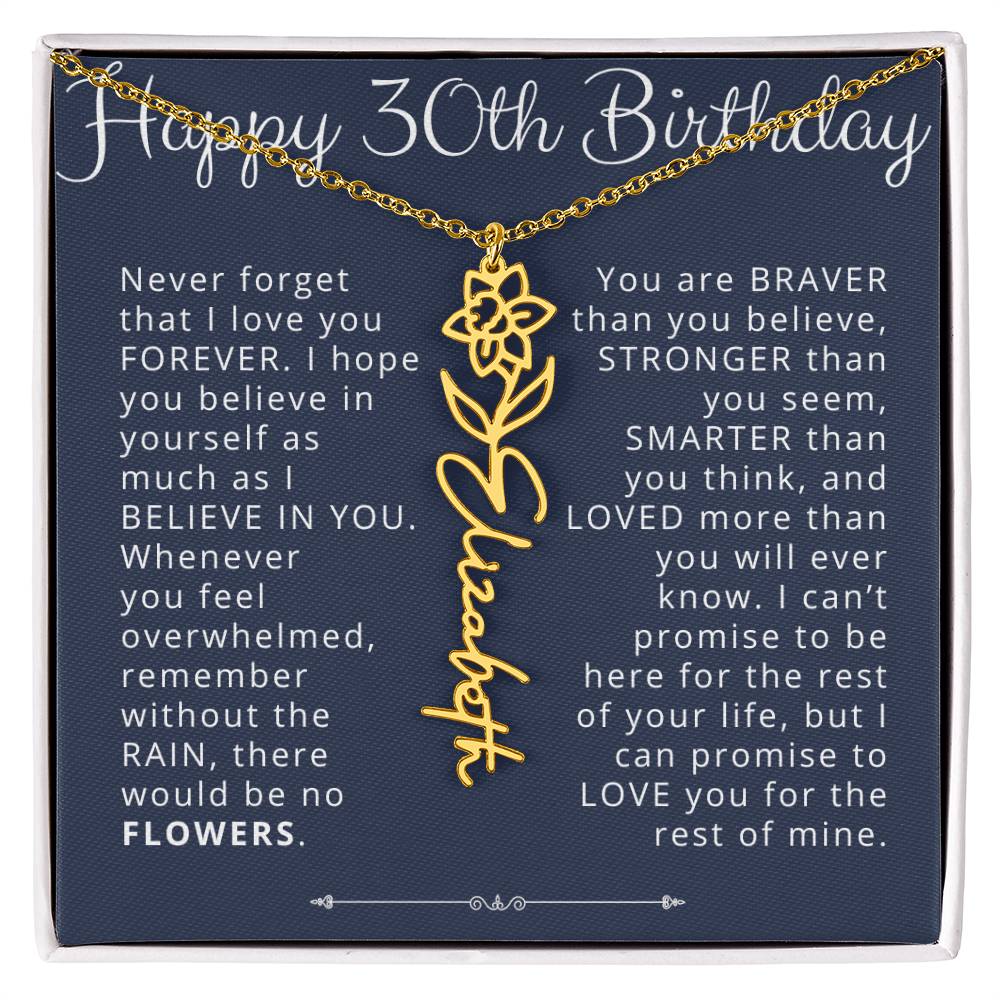 30th Birthday Gift for Her Custom Birth Flower Name Necklace