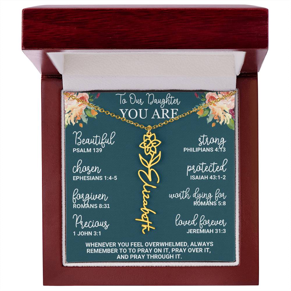 To Our Daughter Personalized Birth Flower Necklace Custom Name Necklace Floral Name Necklace Custom Name Jewelry