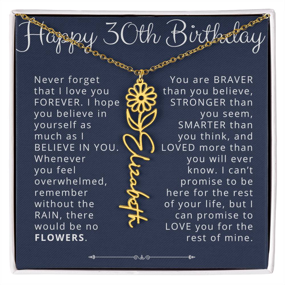 30th Birthday Gift for Her Custom Birth Flower Name Necklace