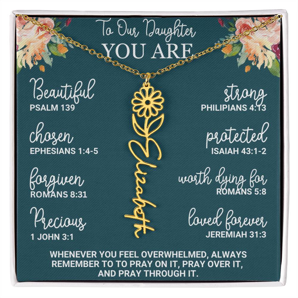 To Our Daughter Personalized Birth Flower Necklace Custom Name Necklace Floral Name Necklace Custom Name Jewelry