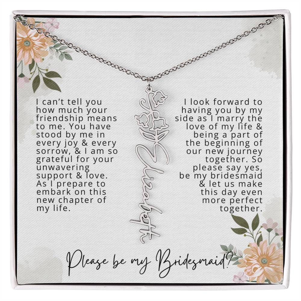 Bridesmaid Proposal Personalized Birth Flower Name Necklace Gift for Bridesmaid