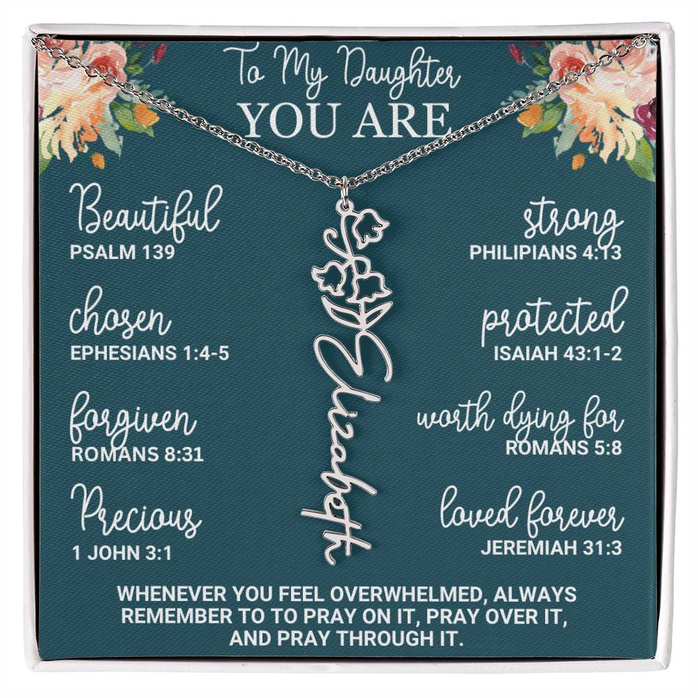 To My Daughter Personalized Birth Flower Necklace Custom Name Necklace Floral Name Necklace Custom Name Jewelry