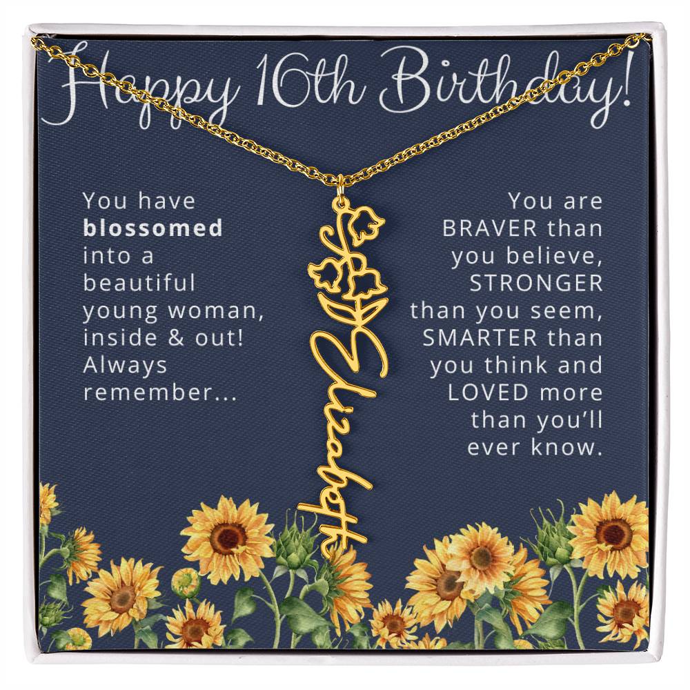 16th Birthday Gift for Her Custom Birth Flower Name Necklace