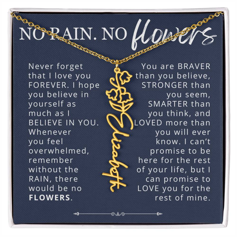 To My Daughter No Rain No Flowers Custom Birth Flower Name Necklace