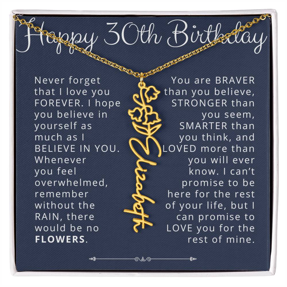 30th Birthday Gift for Her Custom Birth Flower Name Necklace