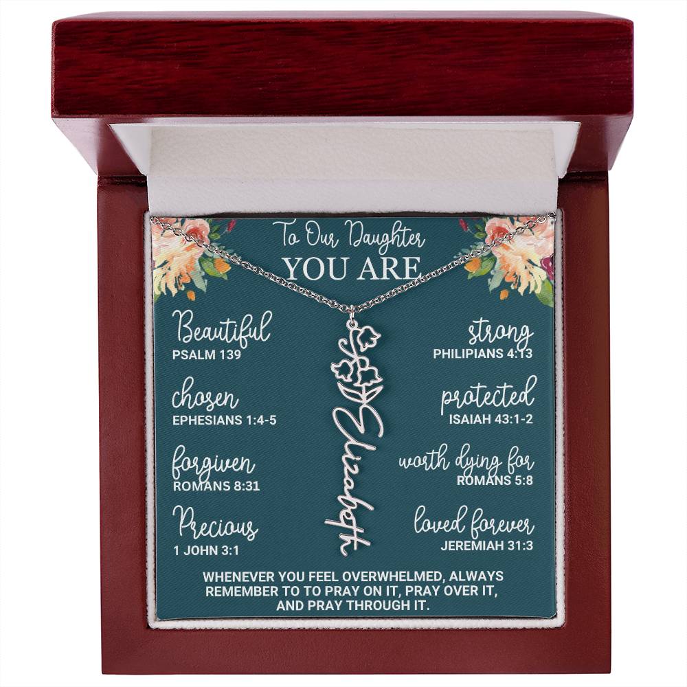 To Our Daughter Personalized Birth Flower Necklace Custom Name Necklace Floral Name Necklace Custom Name Jewelry