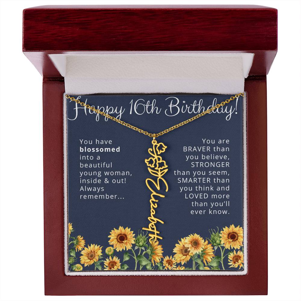 16th Birthday Gift for Her Custom Birth Flower Name Necklace