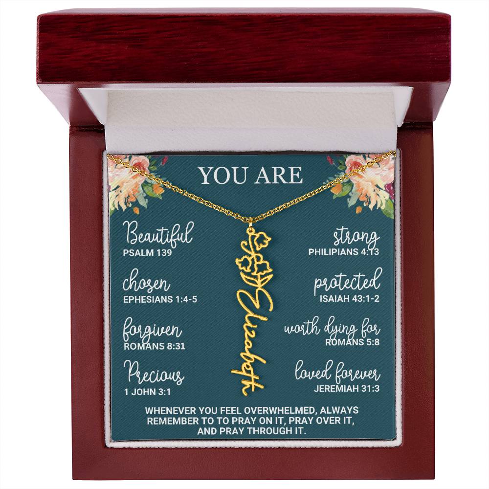Personalized Birth Flower Necklace Custom Name Necklace Floral Name Necklace Custom Name Jewelry, Personalized Gifts For Her Birthday Gifts